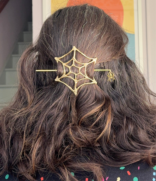 Spooky Season Spiderweb Hairslide Hairpin Hairclip handmade in Brass