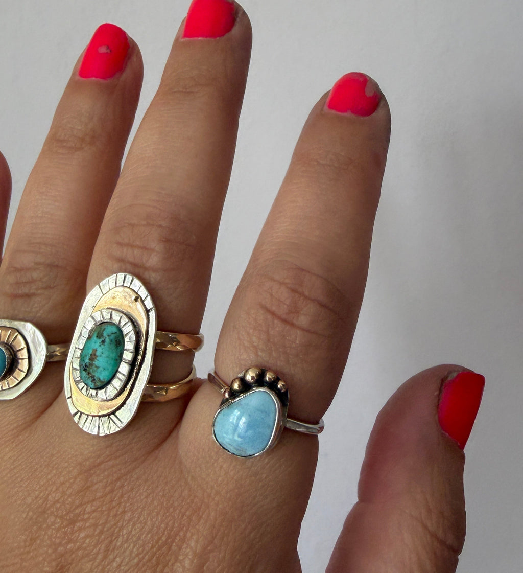 Turquoise Pebble Ring in Solid Gold and Sterling Silver