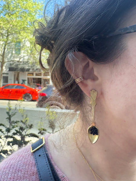 Brass caviar spoon earrings
