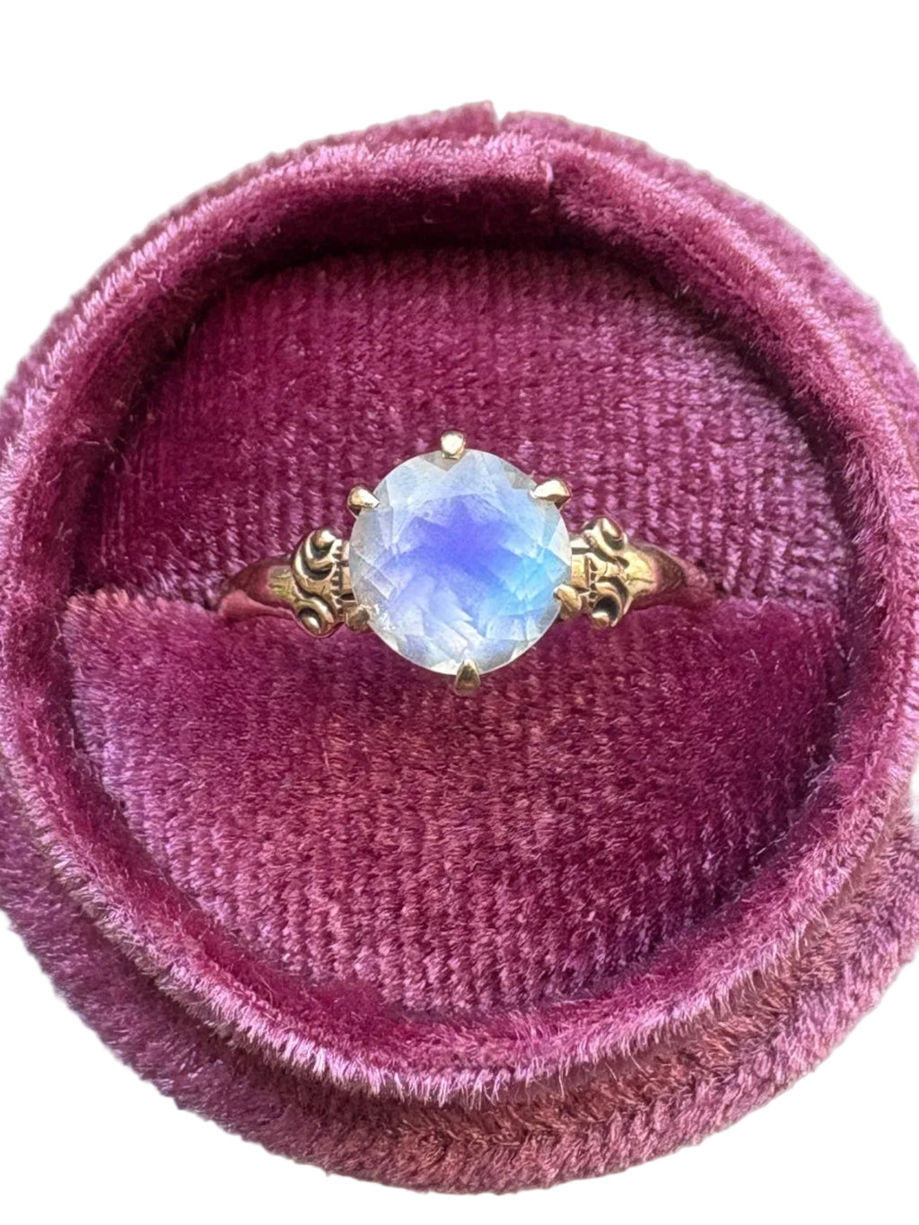 Faceted Moonstone Ring in 14k Antique Gold Setting