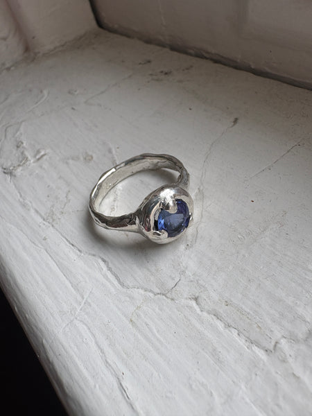 Molten Silver ring with Iolite