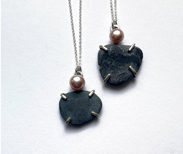 Maine Rock and Pearl pendant