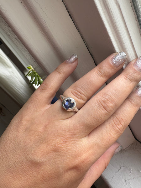 Molten Silver ring with Iolite