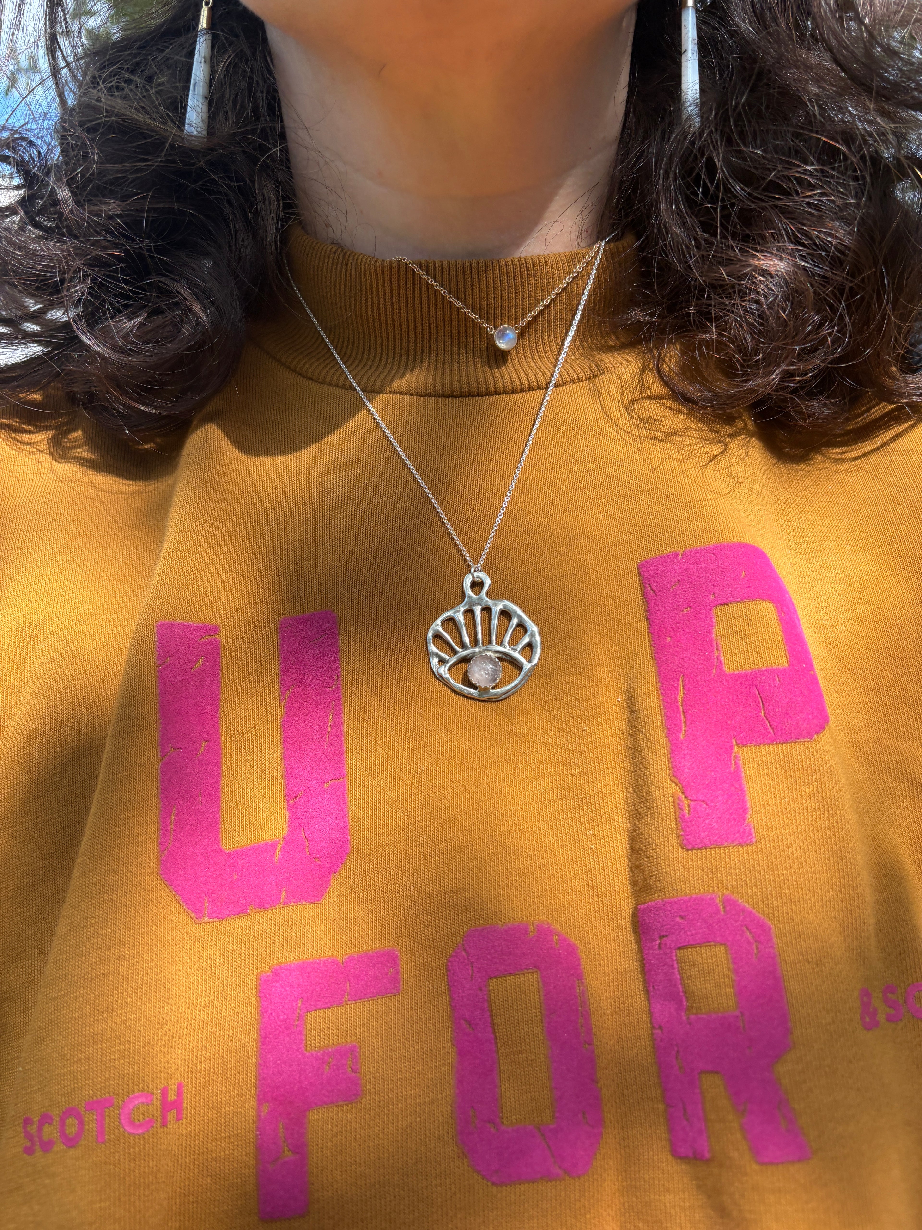 Sun Reyes Pendant in sterling silver with rose quartz handmade