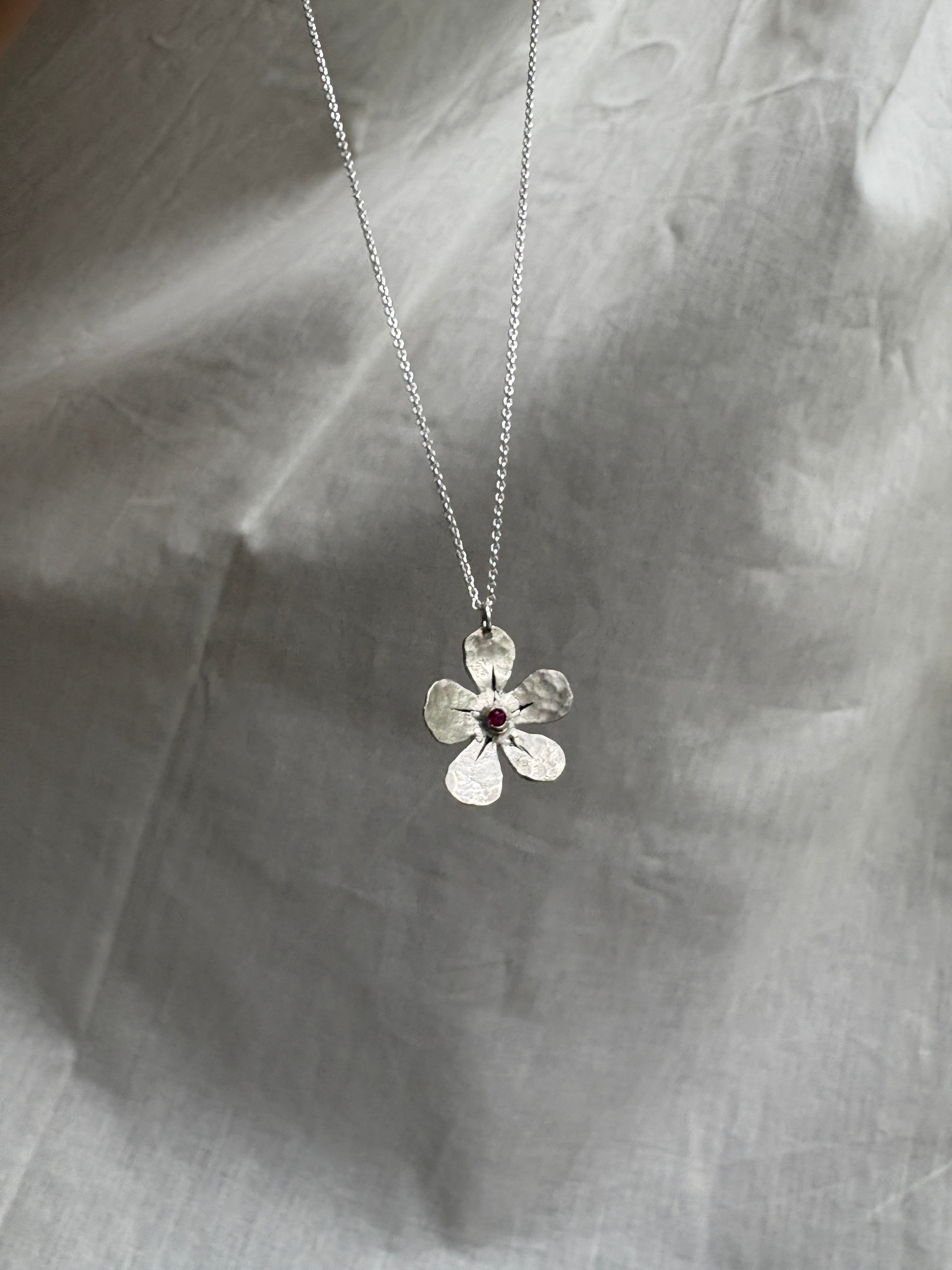 Custom Birthstone Forget Me Not Pendant Necklace in Sterling Silver