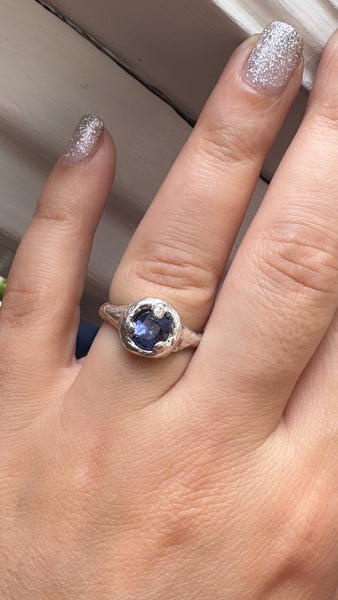 Molten Silver ring with Iolite