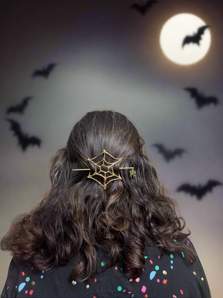 Spooky Season Spiderweb Hairslide Hairpin Hairclip handmade in Brass