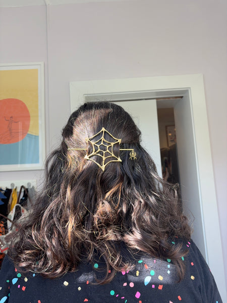Spooky Season Spiderweb Hairslide Hairpin Hairclip handmade in Brass