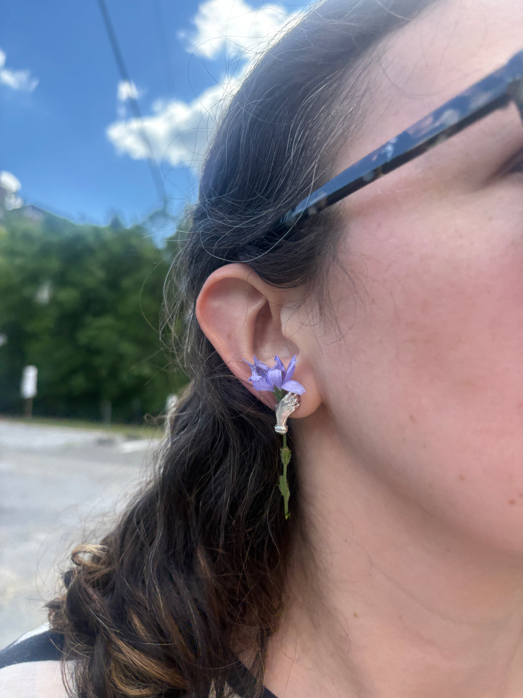 Holding Flowers Hand Studs in Sterling Silver