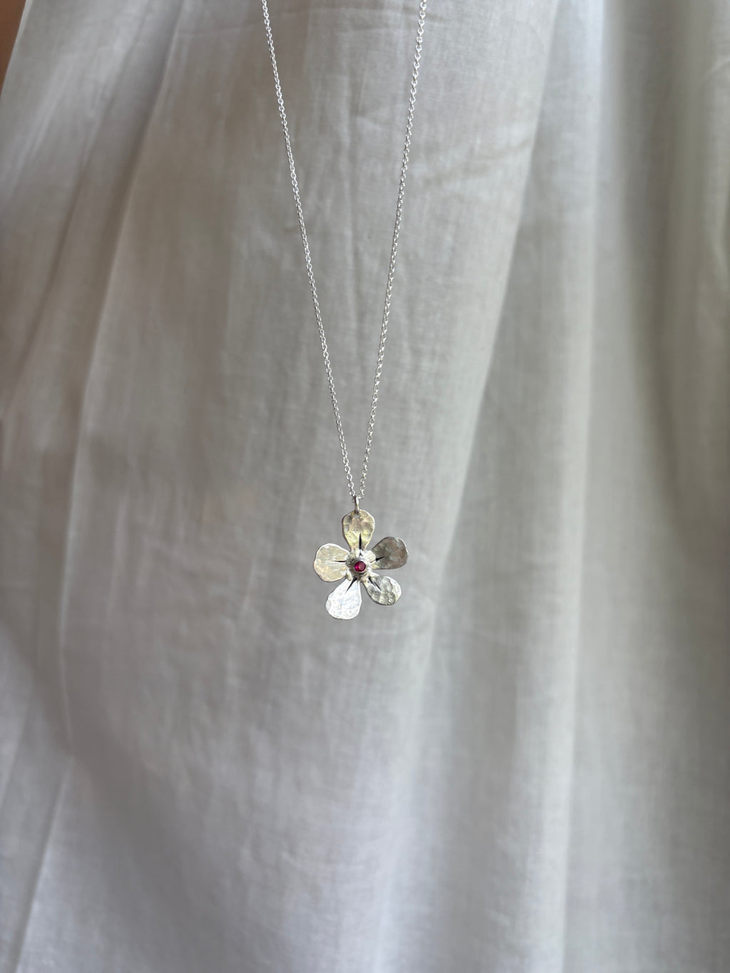 Custom Birthstone Forget Me Not Pendant Necklace in Sterling Silver