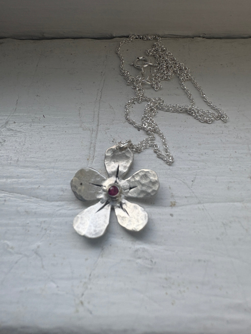 Custom Birthstone Forget Me Not Pendant Necklace in Sterling Silver