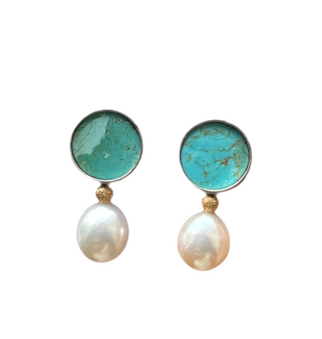 Turquoise Pearl and Gold Bead Studs
