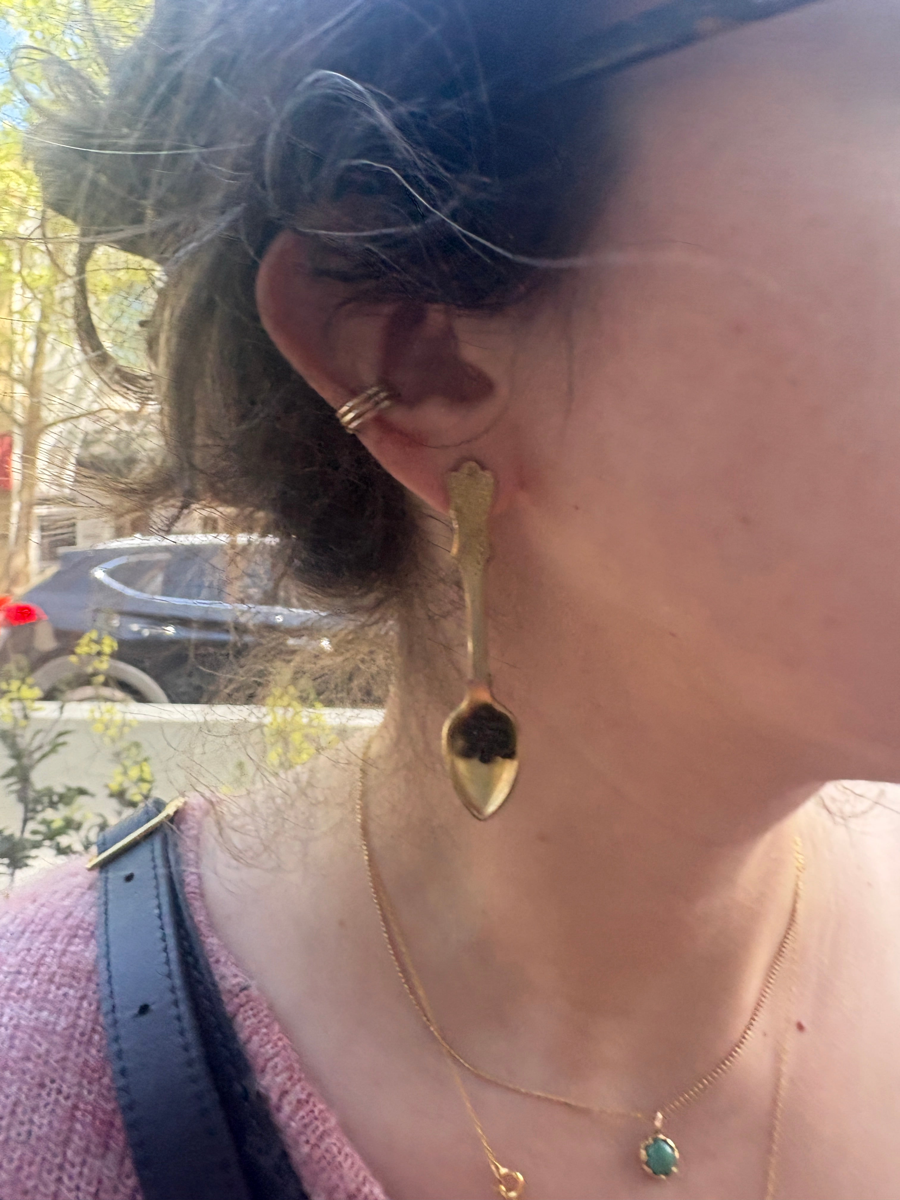 Brass caviar spoon earrings
