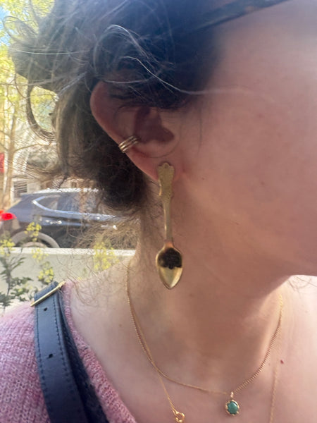 Brass caviar spoon earrings