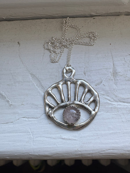 Sun Reyes Pendant in sterling silver with rose quartz handmade