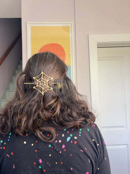 Spooky Season Spiderweb Hairslide Hairpin Hairclip handmade in Brass