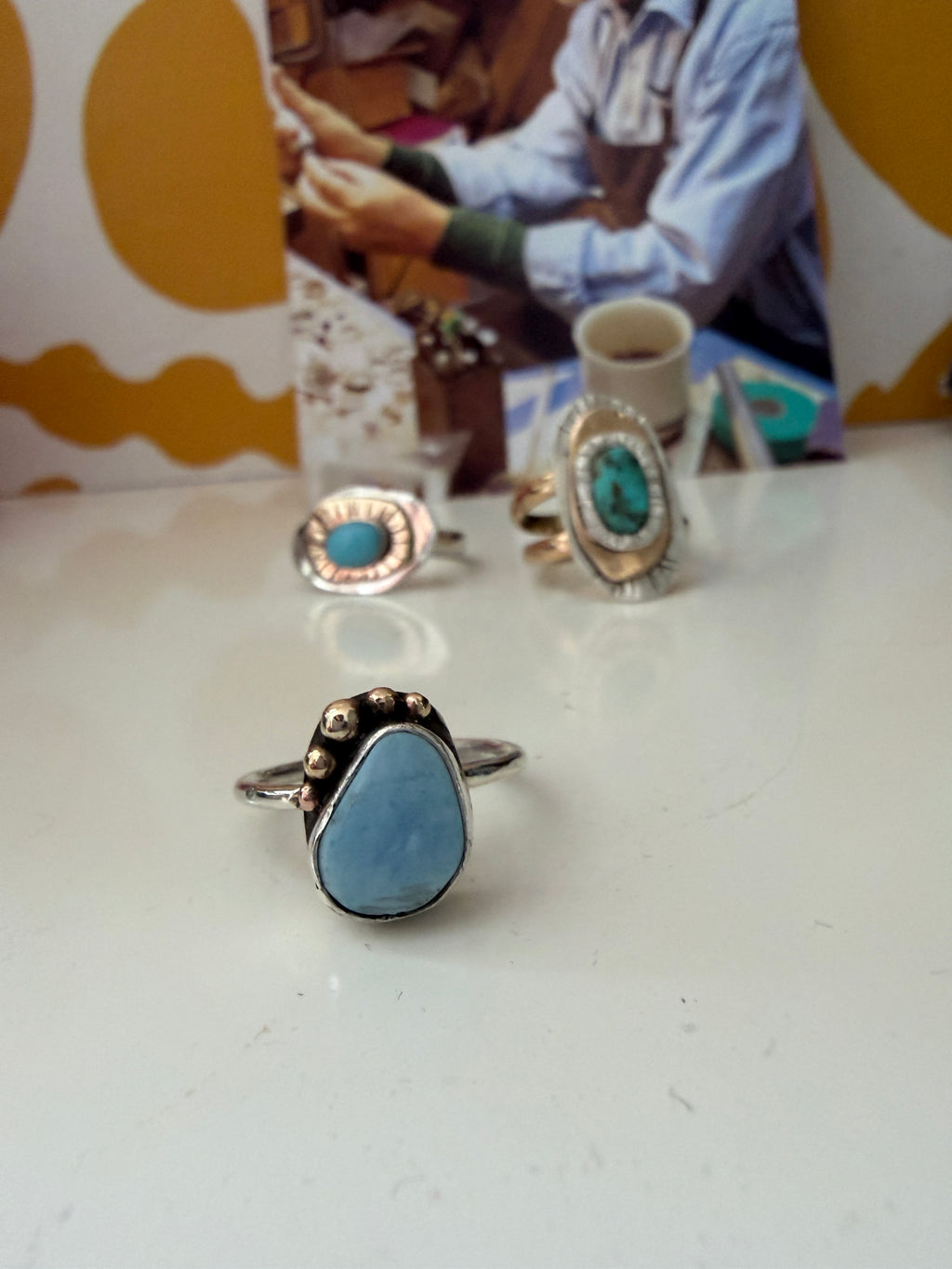 Turquoise Pebble Ring in Solid Gold and Sterling Silver