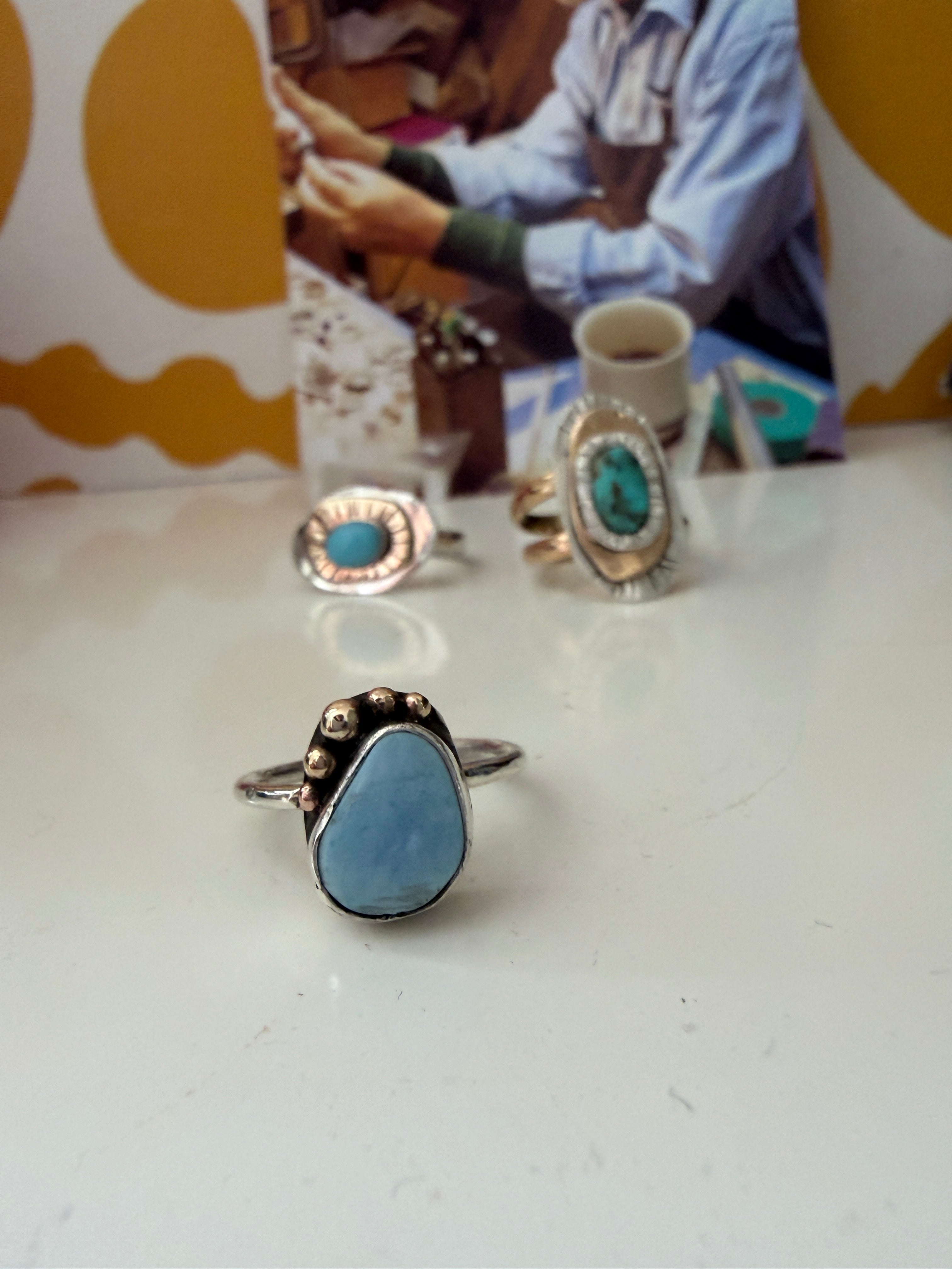 Turquoise Pebble Ring in Solid Gold and Sterling Silver