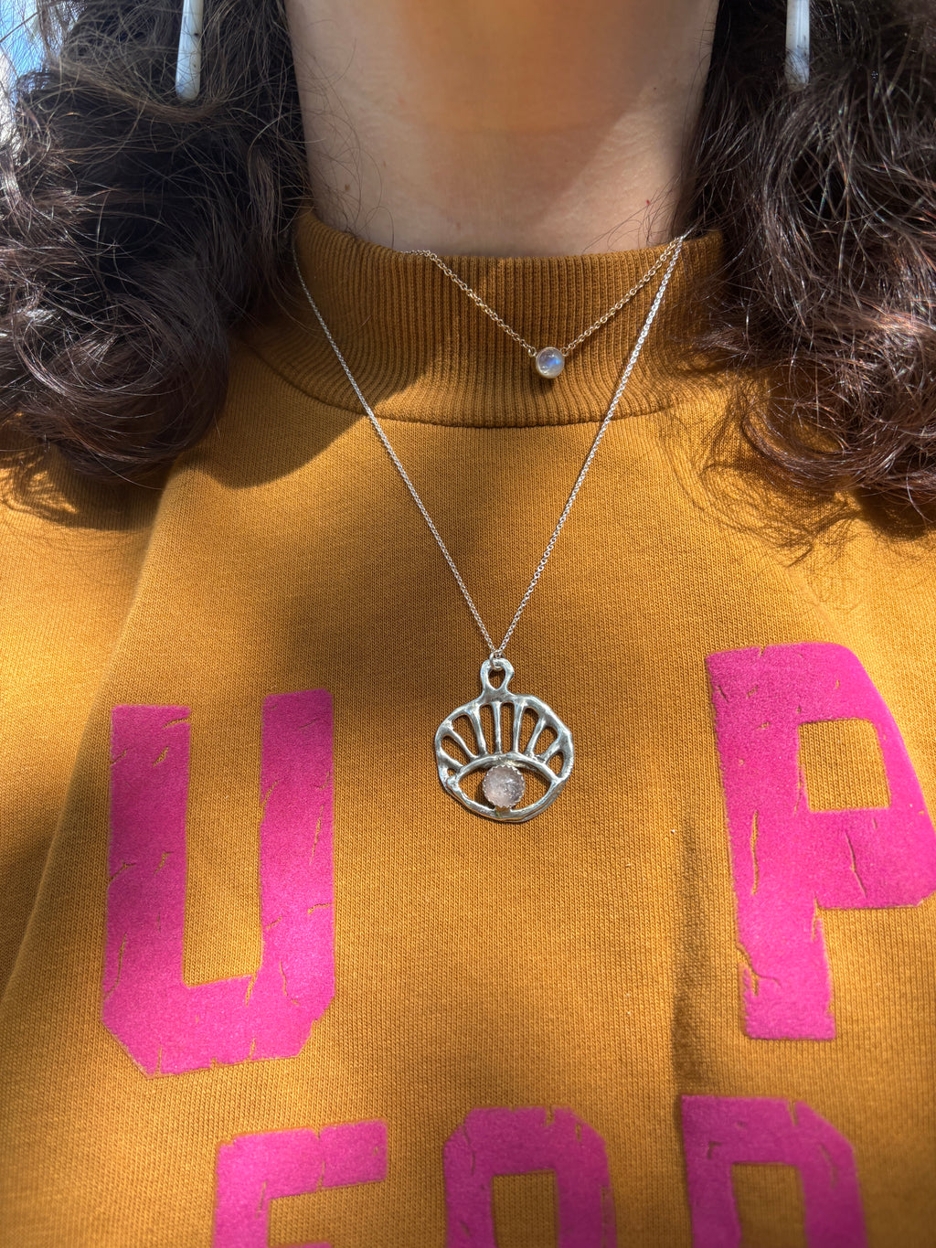 Sun Reyes Pendant in sterling silver with rose quartz handmade