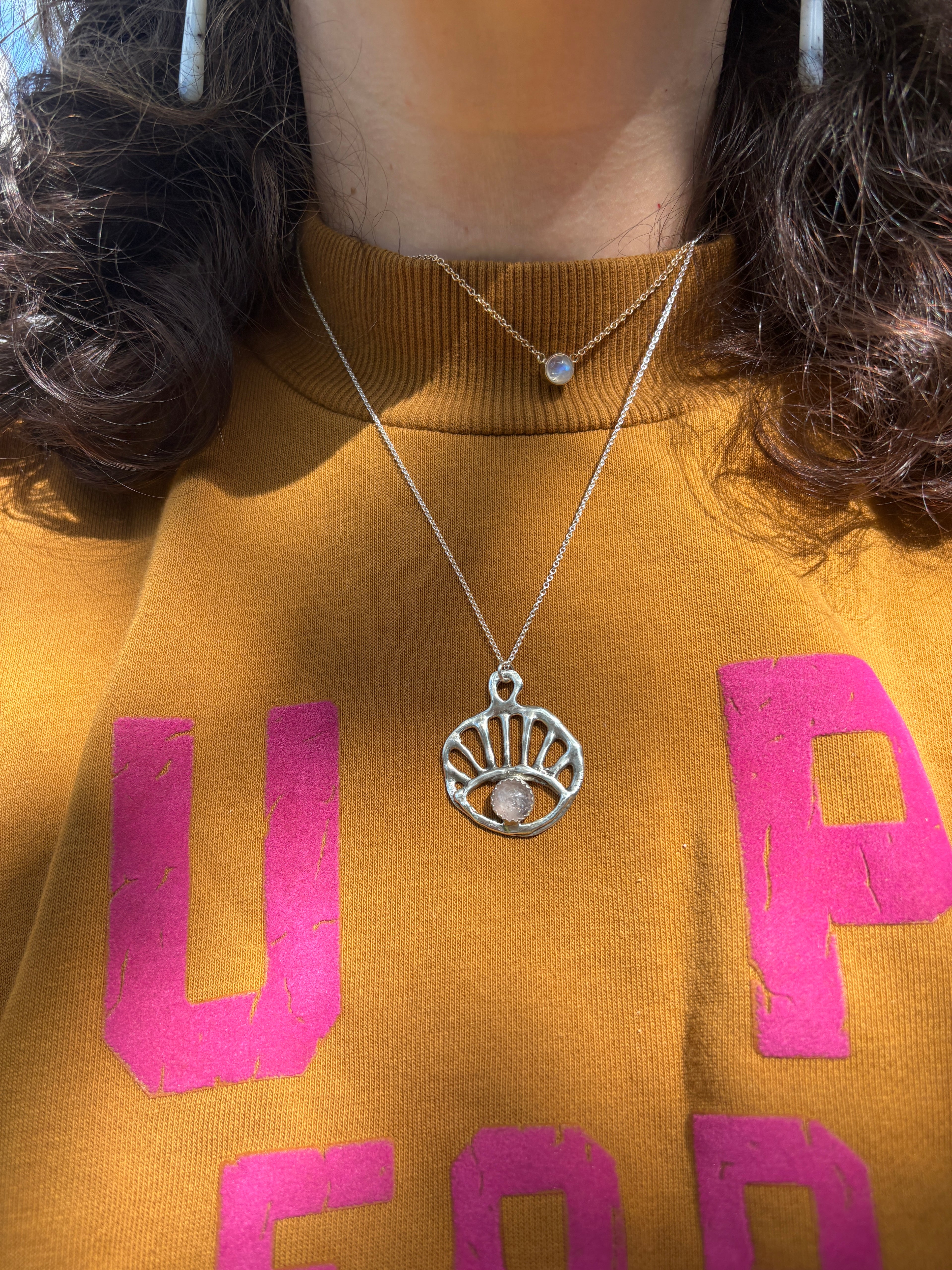 Sun Reyes Pendant in sterling silver with rose quartz handmade