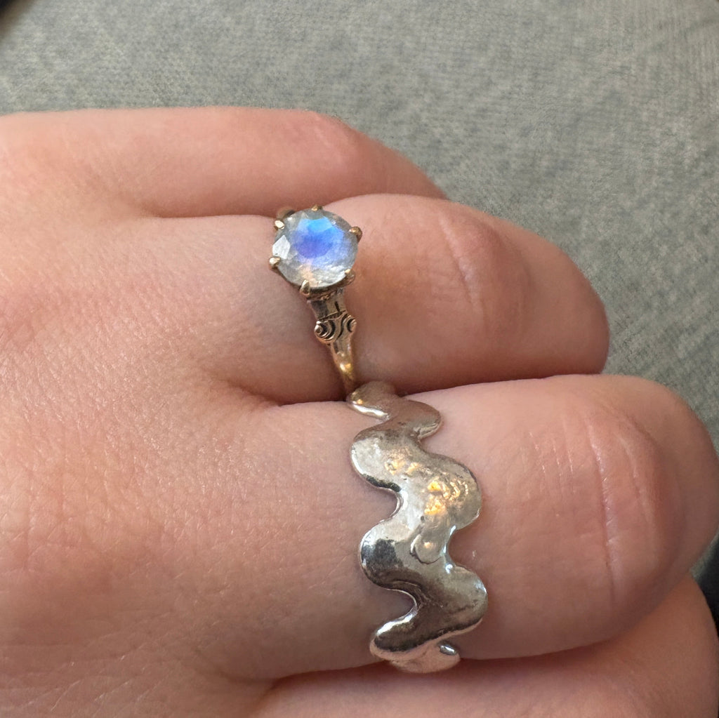 Faceted Moonstone Ring in 14k Antique Gold Setting
