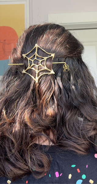 Spooky Season Spiderweb Hairslide Hairpin Hairclip handmade in Brass