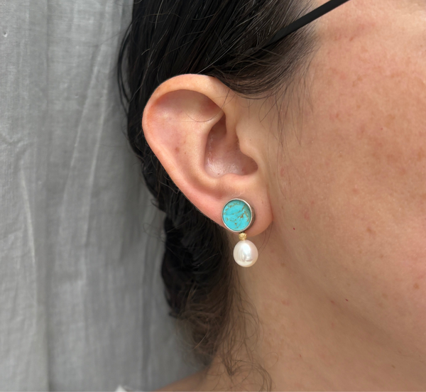Turquoise Pearl and Gold Bead Studs