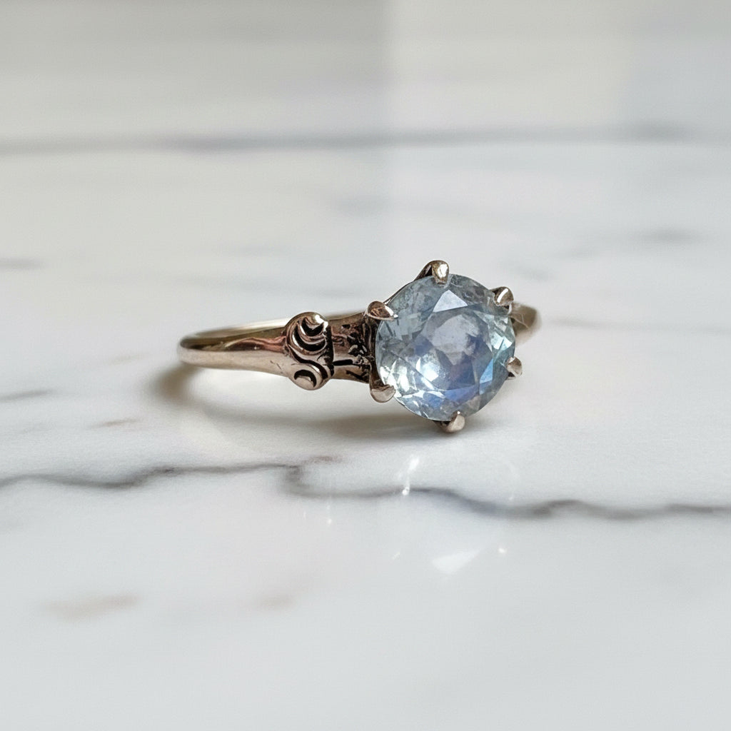 Faceted Moonstone Ring in 14k Antique Gold Setting