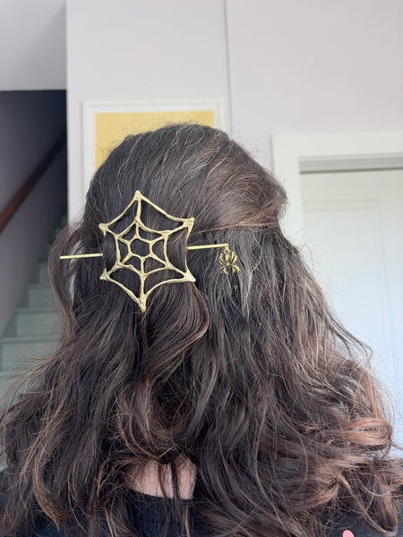 Spooky Season Spiderweb Hairslide Hairpin Hairclip handmade in Brass