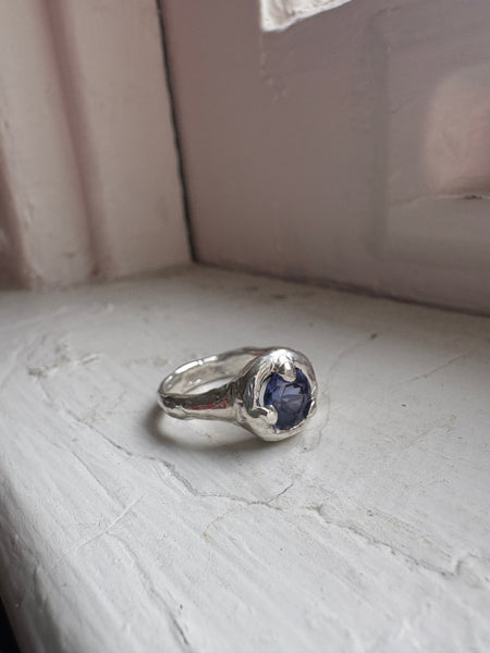 Molten Silver ring with Iolite