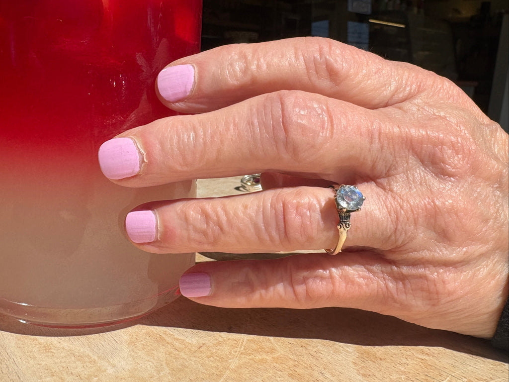 Faceted Moonstone Ring in 14k Antique Gold Setting
