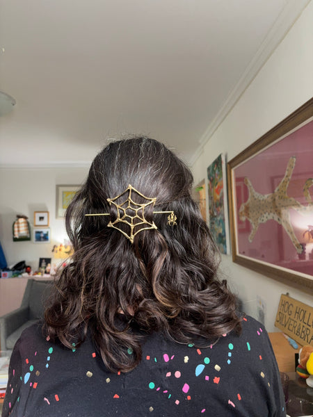 Spooky Season Spiderweb Hairslide Hairpin Hairclip handmade in Brass