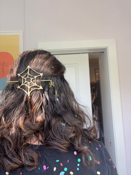 Spooky Season Spiderweb Hairslide Hairpin Hairclip handmade in Brass