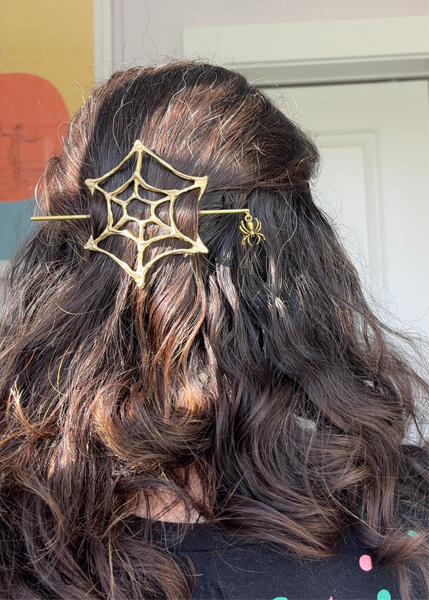 Spooky Season Spiderweb Hairslide Hairpin Hairclip handmade in Brass