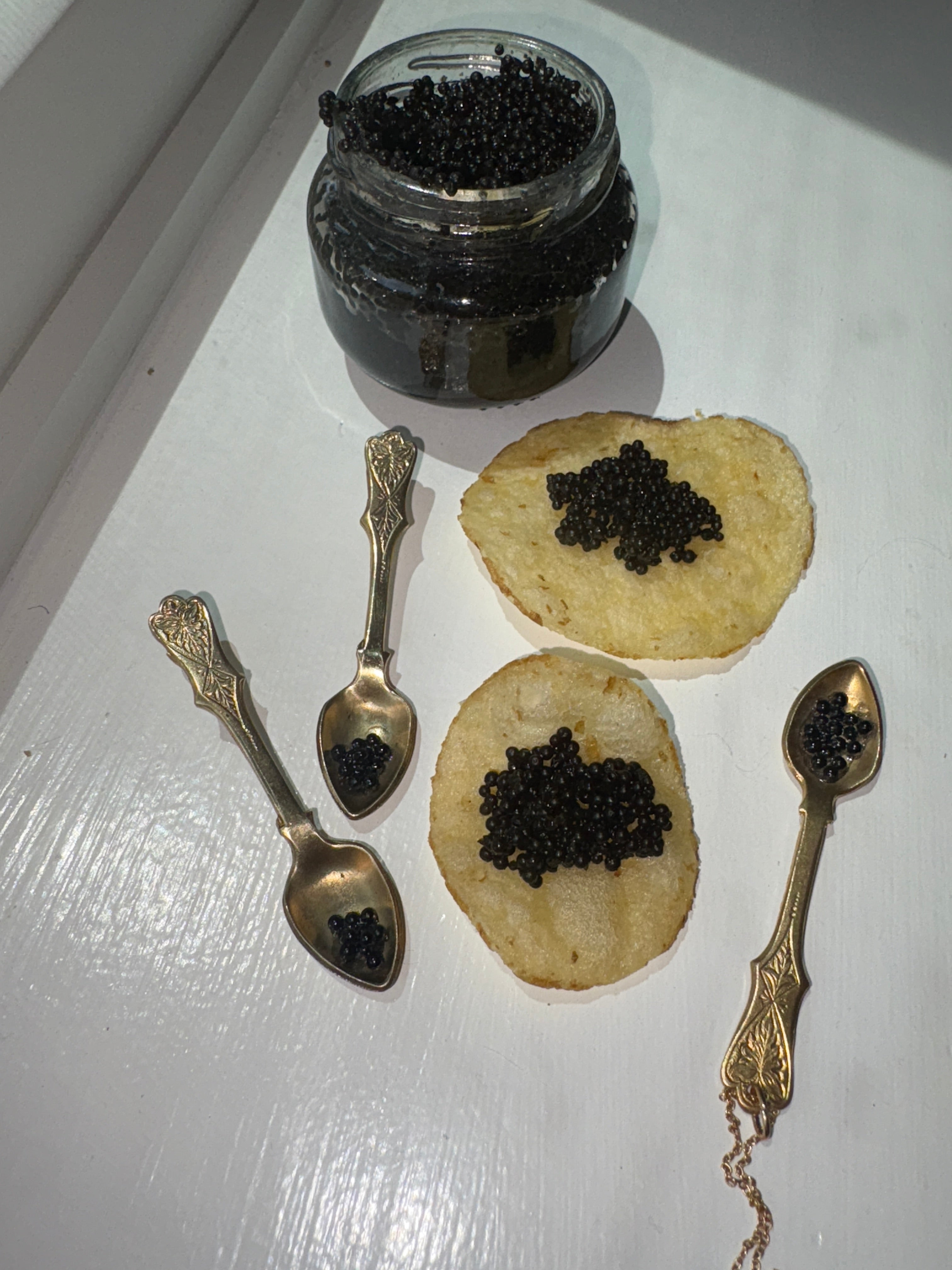 Brass caviar spoon earrings