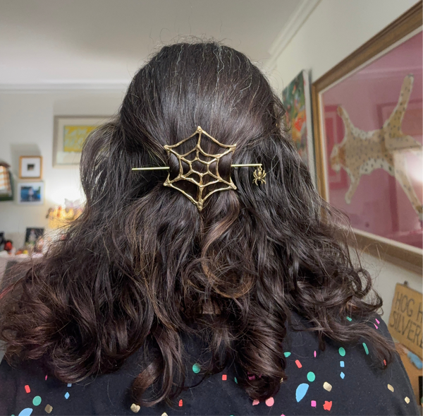 Spooky Season Spiderweb Hairslide Hairpin Hairclip handmade in Brass