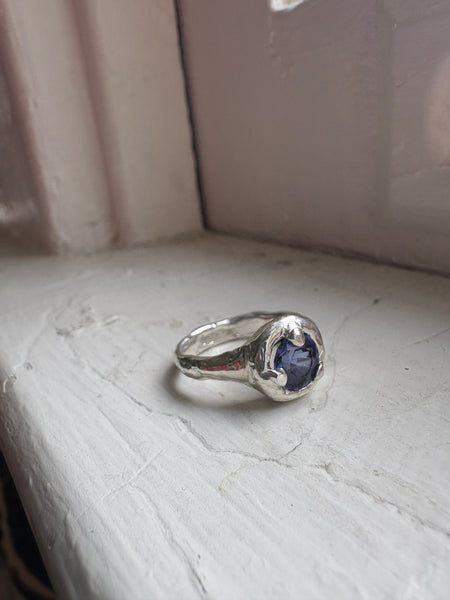 Molten Silver ring with Iolite