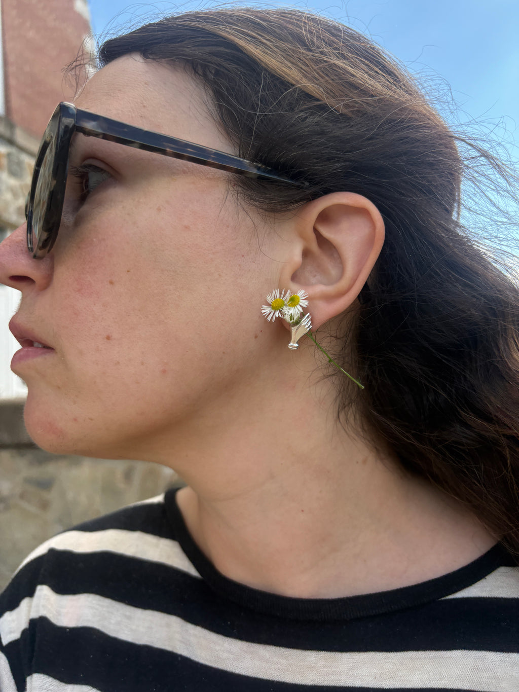 Holding Flowers Hand Studs in Sterling Silver