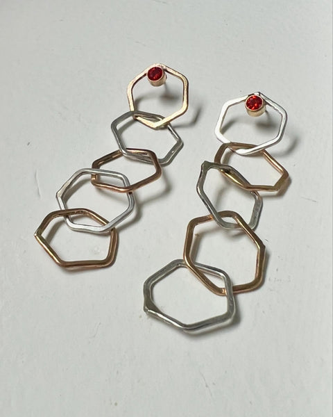 Long Two Toned Hexagon Chain LInk Studs with Prange CZ