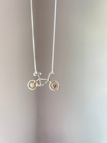 Small Sterling Bike Necklace with Hearts