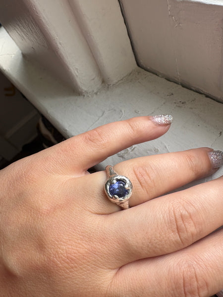 Molten Silver ring with Iolite