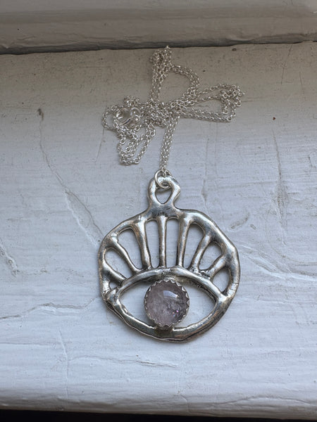 Sun Reyes Pendant in sterling silver with rose quartz handmade