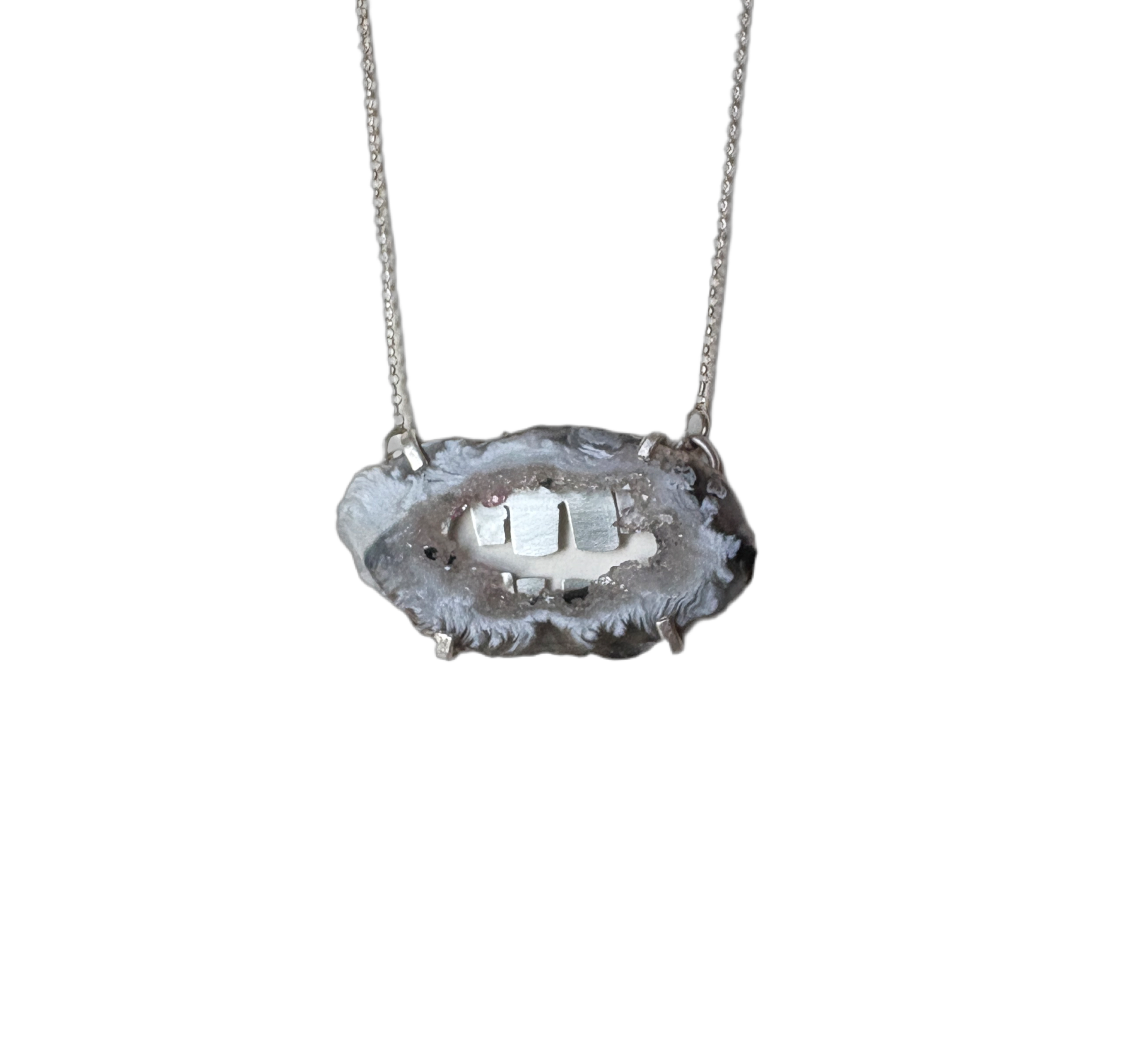 toothy necklace in sterling with agate slice