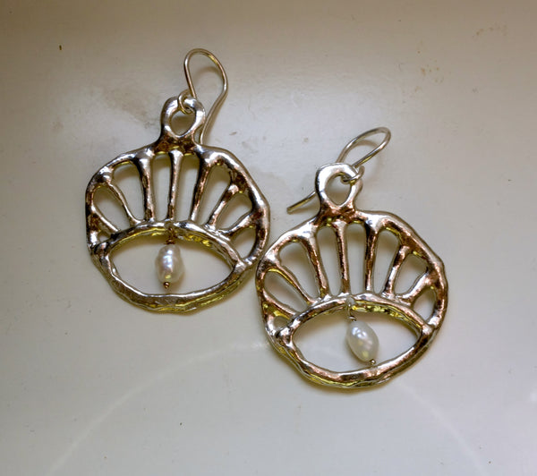 Sterling Sun Rise Evil Eye Dangles with Swinging Pearls