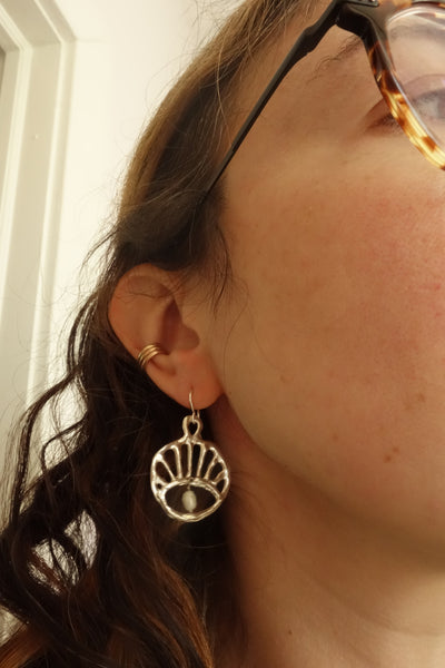 Sterling Sun Rise Evil Eye Dangles with Swinging Pearls