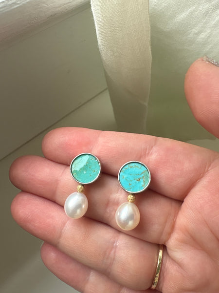 Turquoise Pearl and Gold Bead Studs