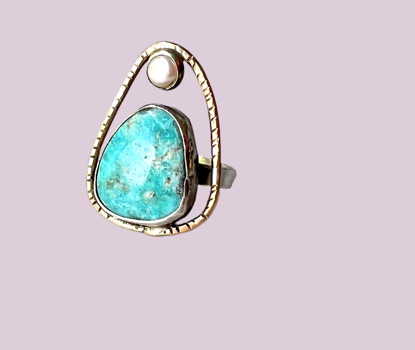 Turquoise and Pearl Handmade Cocktail Ring