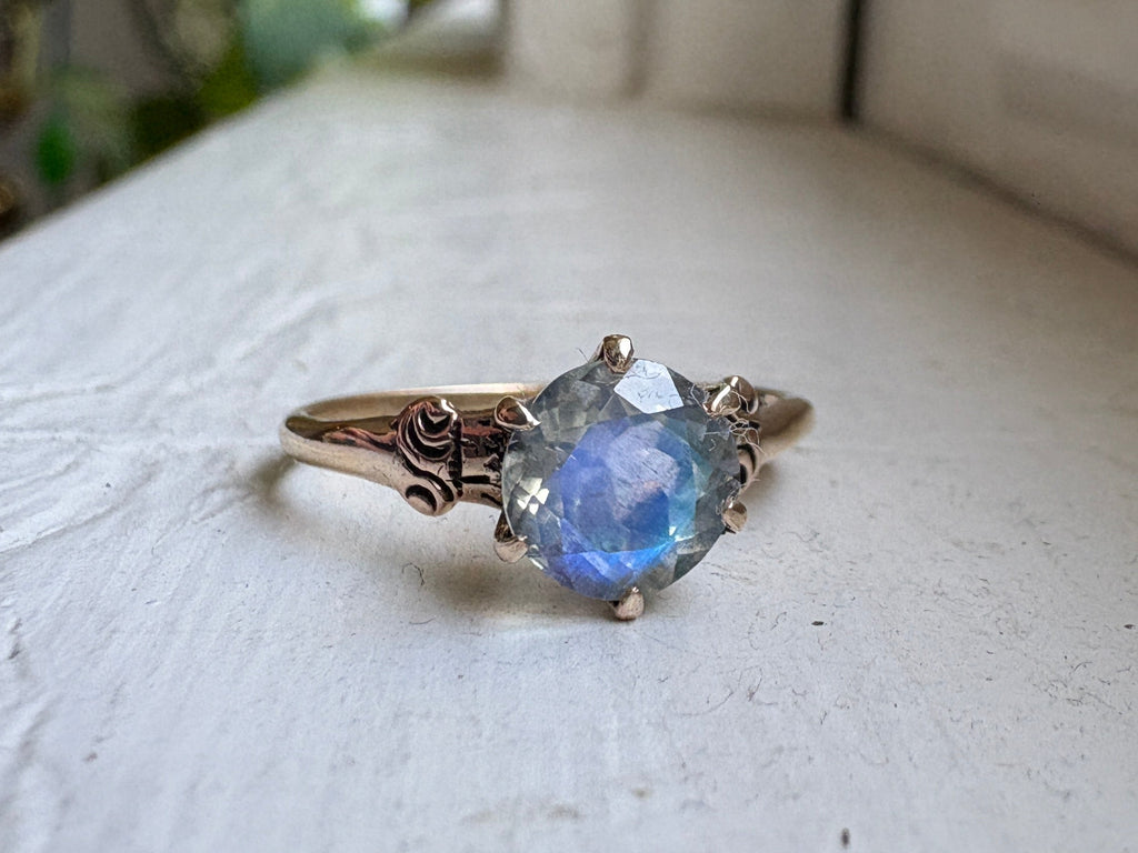 Faceted Moonstone Ring in 14k Antique Gold Setting