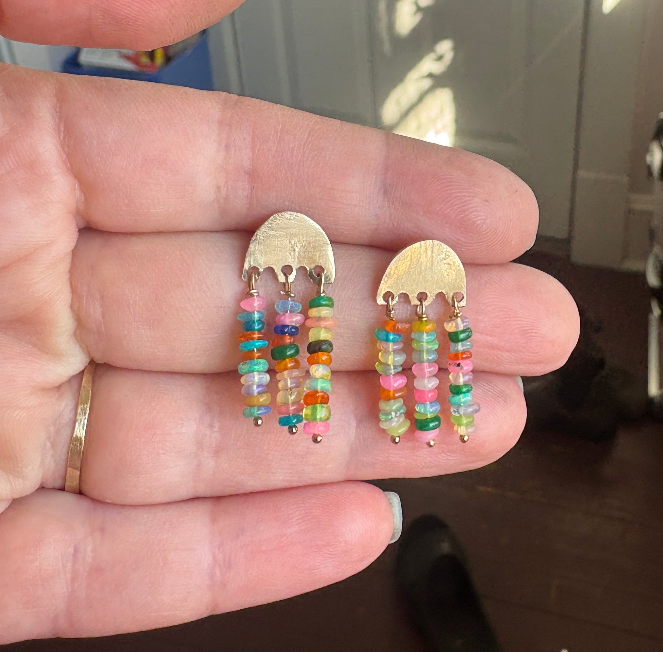 Rainbow Opal Fringe Studs
