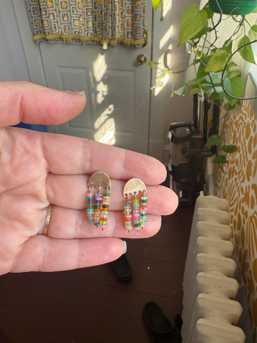 Rainbow Opal Fringe Studs